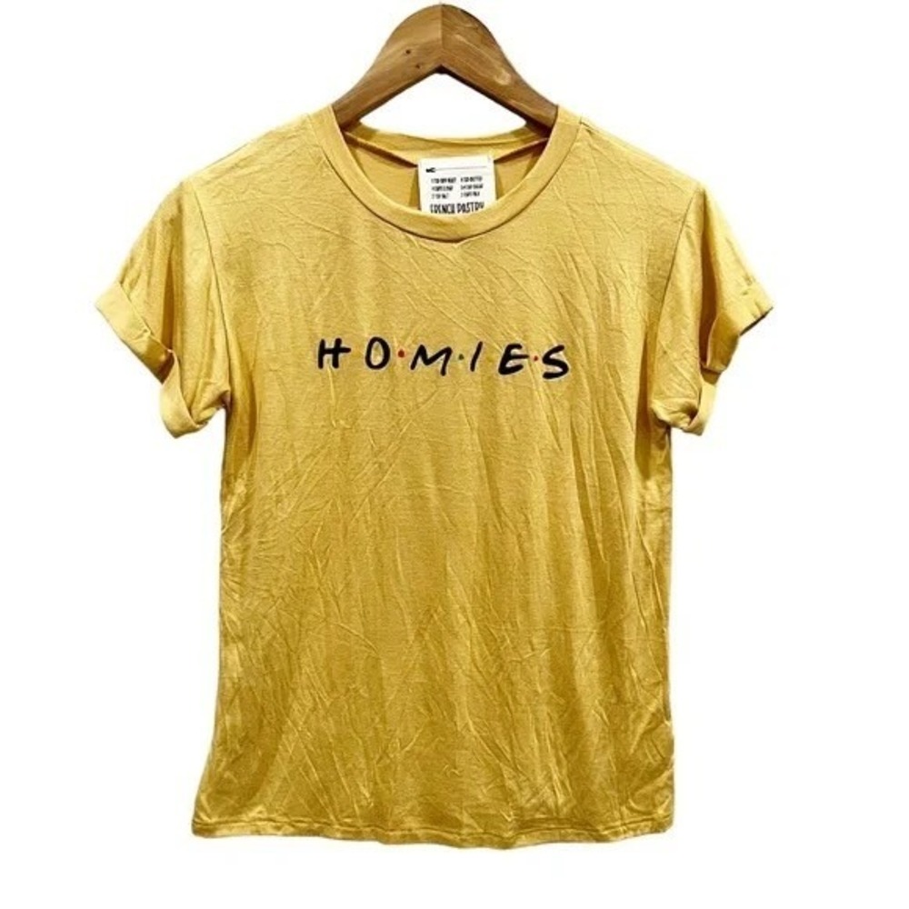 French Pastry Homies Friends Font Graphic Tee Mustard Yellow Short Sleeve Shirt